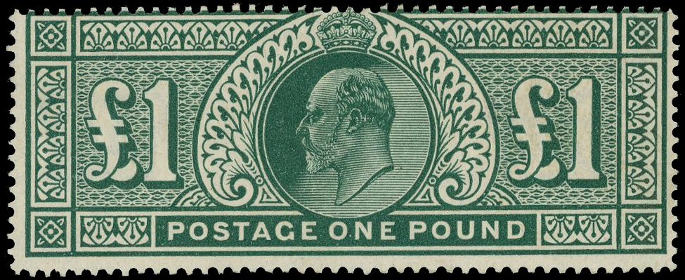 1911 Somerset House £1 deep green, fine large part og.