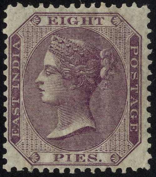 1860 8p purple on white paper, mint with slightly streaky gum and a small soiled area on reverse at top. SG 52, cat...