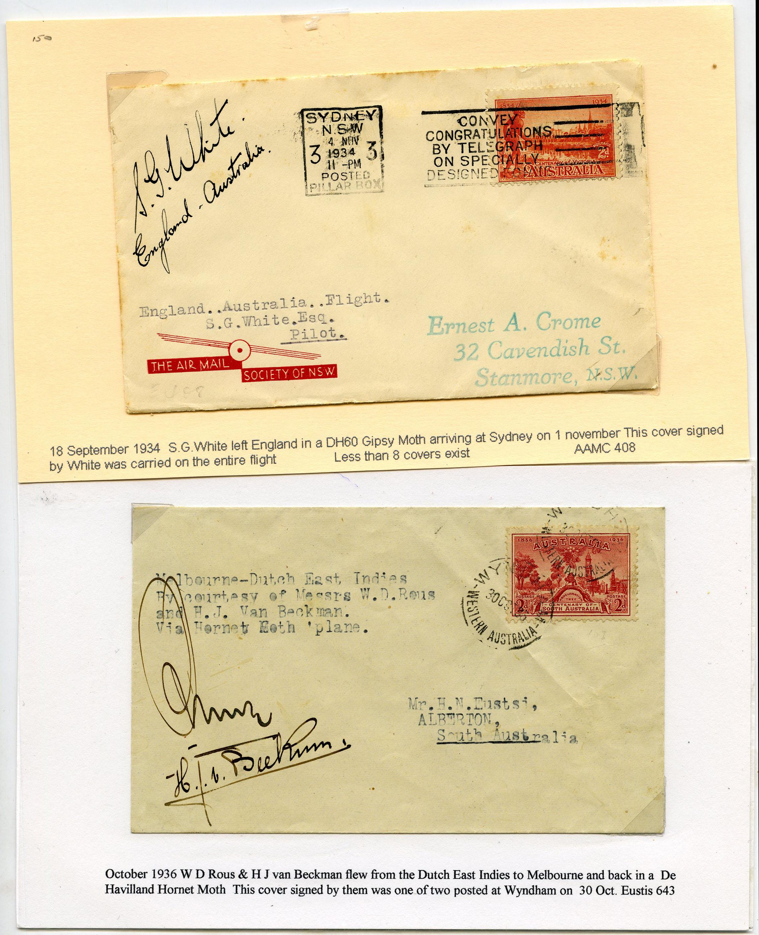 AUSTRALIAN FLIGHT COVERS: 1934 signed...