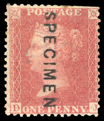1857 1d Rose-red Pl.55 "SPECIMEN" type 10