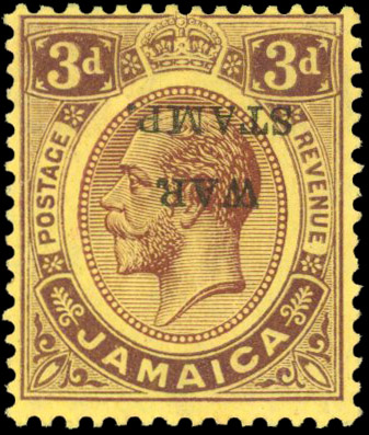 Jamaica 1916 War Stamp 3d error overprint inverted