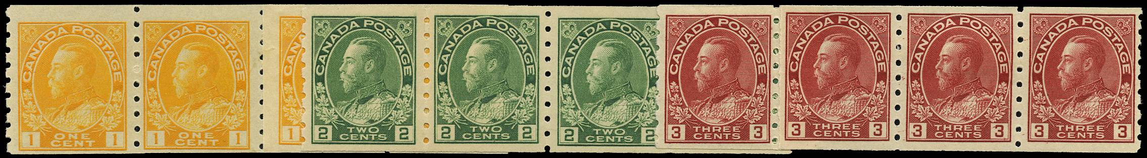 CANADA SG 256/58 1922-31 ADMIRAL SET OF 3 COIL STRIPS OF 4 LPOG TO U/M