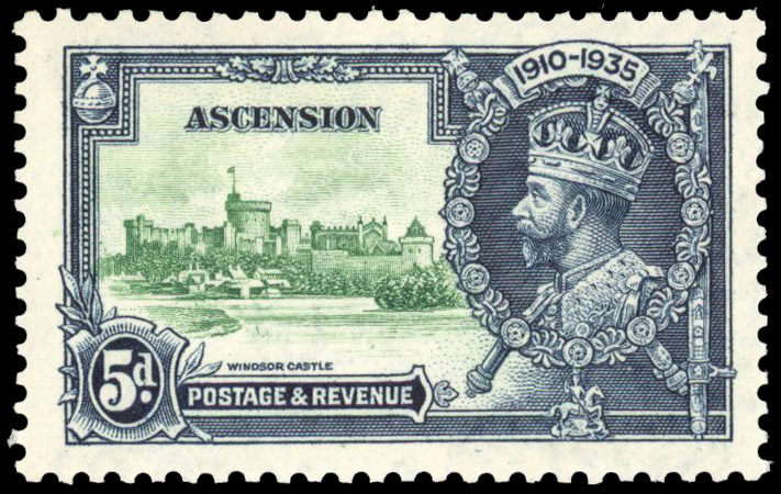 ASCENSION: 1935 5d Silver Jubilee with plate 2A R10/6 kite and vertical log variety, unmounted o.g. SG 33k