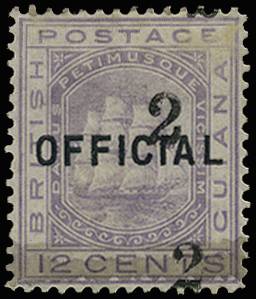 BRITISH GUIANA SG 155c 1881 '2' ON 12c SURCH DOUBLE LPOG