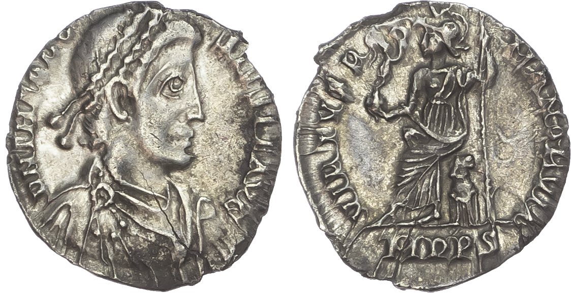 Theodosius I (AD 379-395) AR Siliqua, Mediolanum, AD 393-394, 1.29g. 