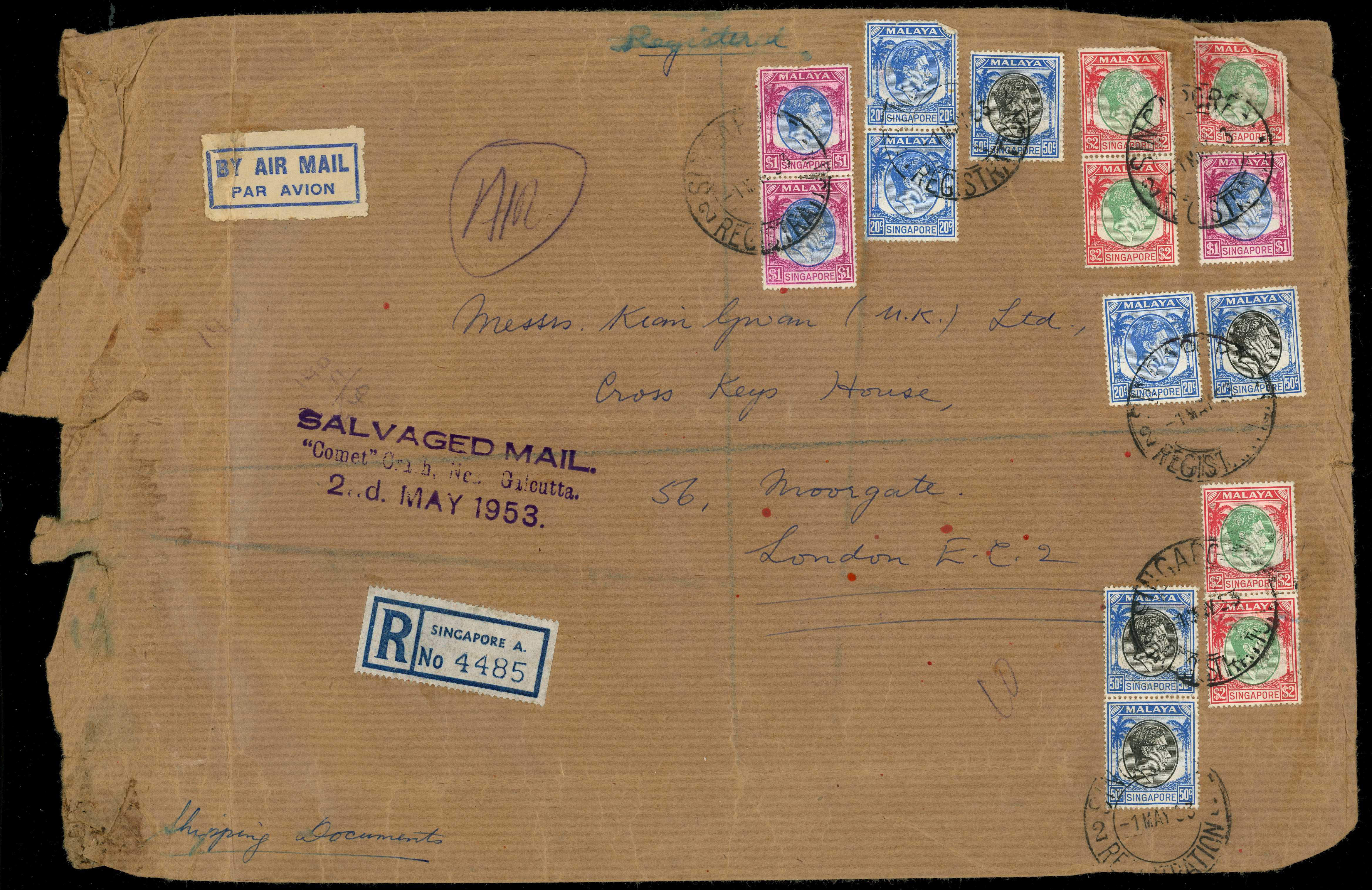 POSTAL HISTORY: CRASH MAIL: 1953 B.O.A.C....