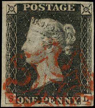 1840 1d black plate 3 (SL), four margins, wide at...