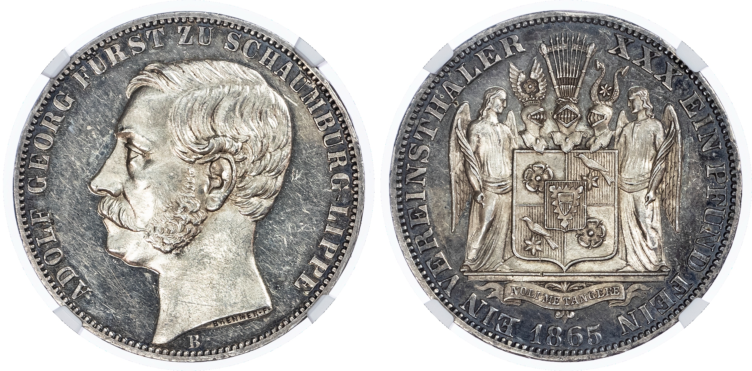 Germany, states, Schaumburg-Lippe. Adolphus George AR Vereinsthaler. 1865B. 