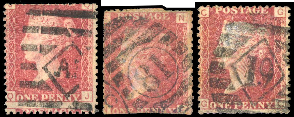 1868 J. Tylor & Sons, 2 Newgate St unofficial underprints. Three used examples