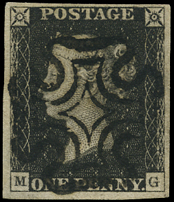 SG2 1840 1d Black Pl.1b VFU black MC (MG)