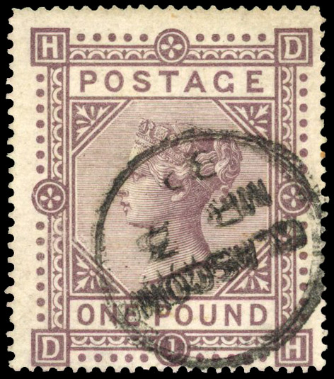 1867-83 (wmk. Maltese Cross) £1 brown-lilac