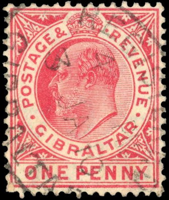 Gibraltar SG 67w 1906 1d carmine watermark inverted used
