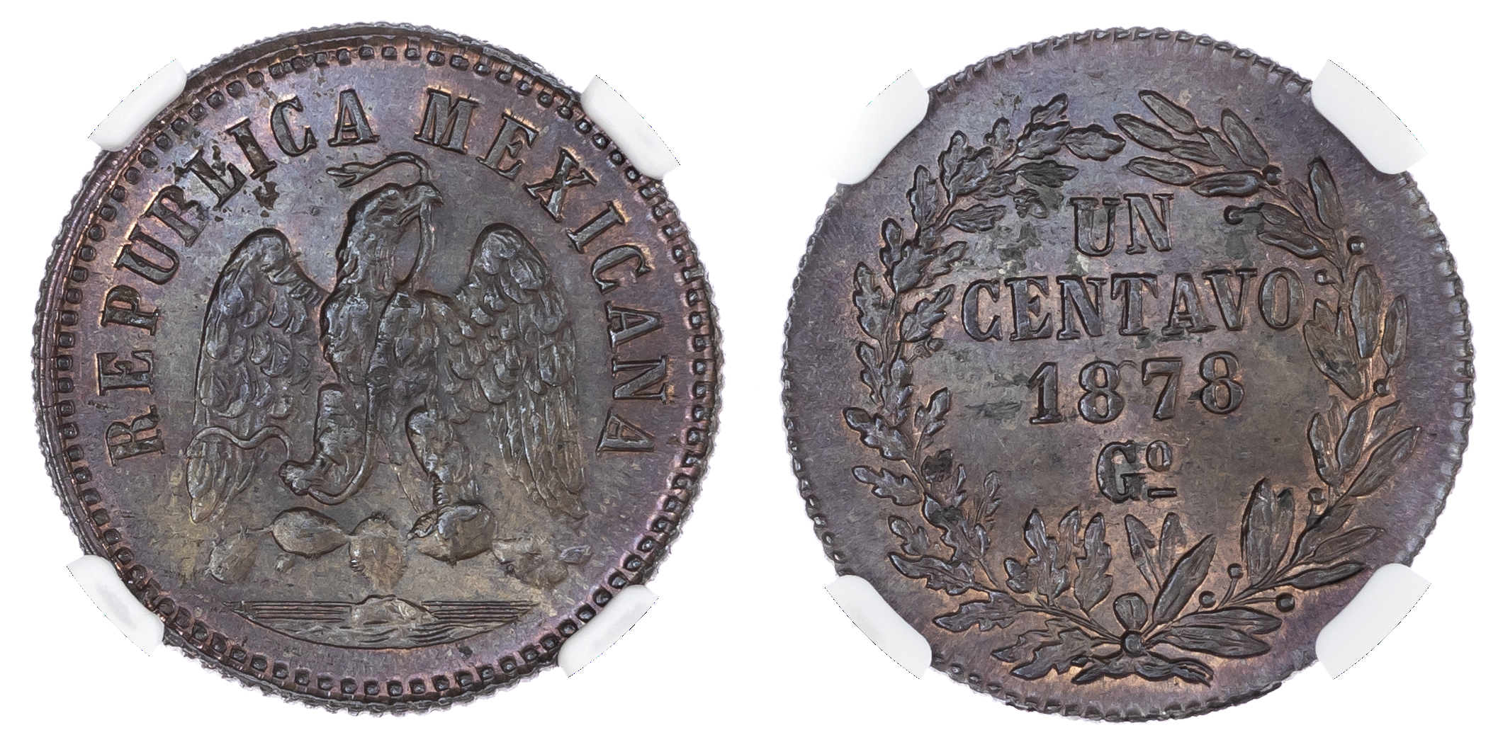 Mexico, Republic, copper Centavo, 1878 Go, Guanajuato mint