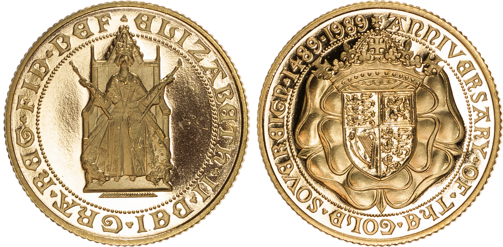 Elizabeth II (1952-2022) Proof Sovereign, 1989, 500th Anniversary of the Sovereign.