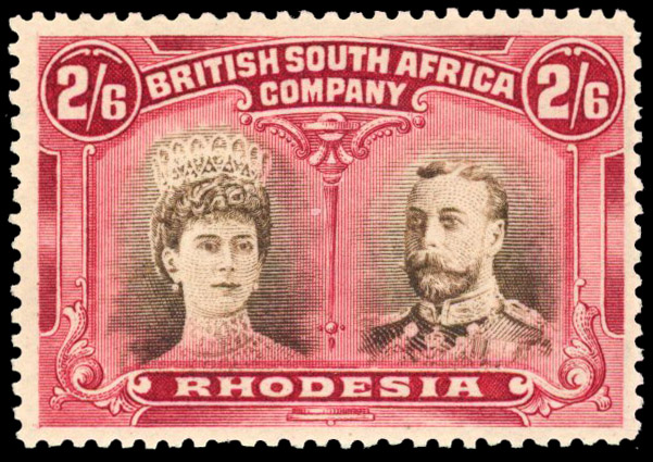 RSC B 2s6d reddish brown and carmine-red, #2 long gash in Queen's ear mint