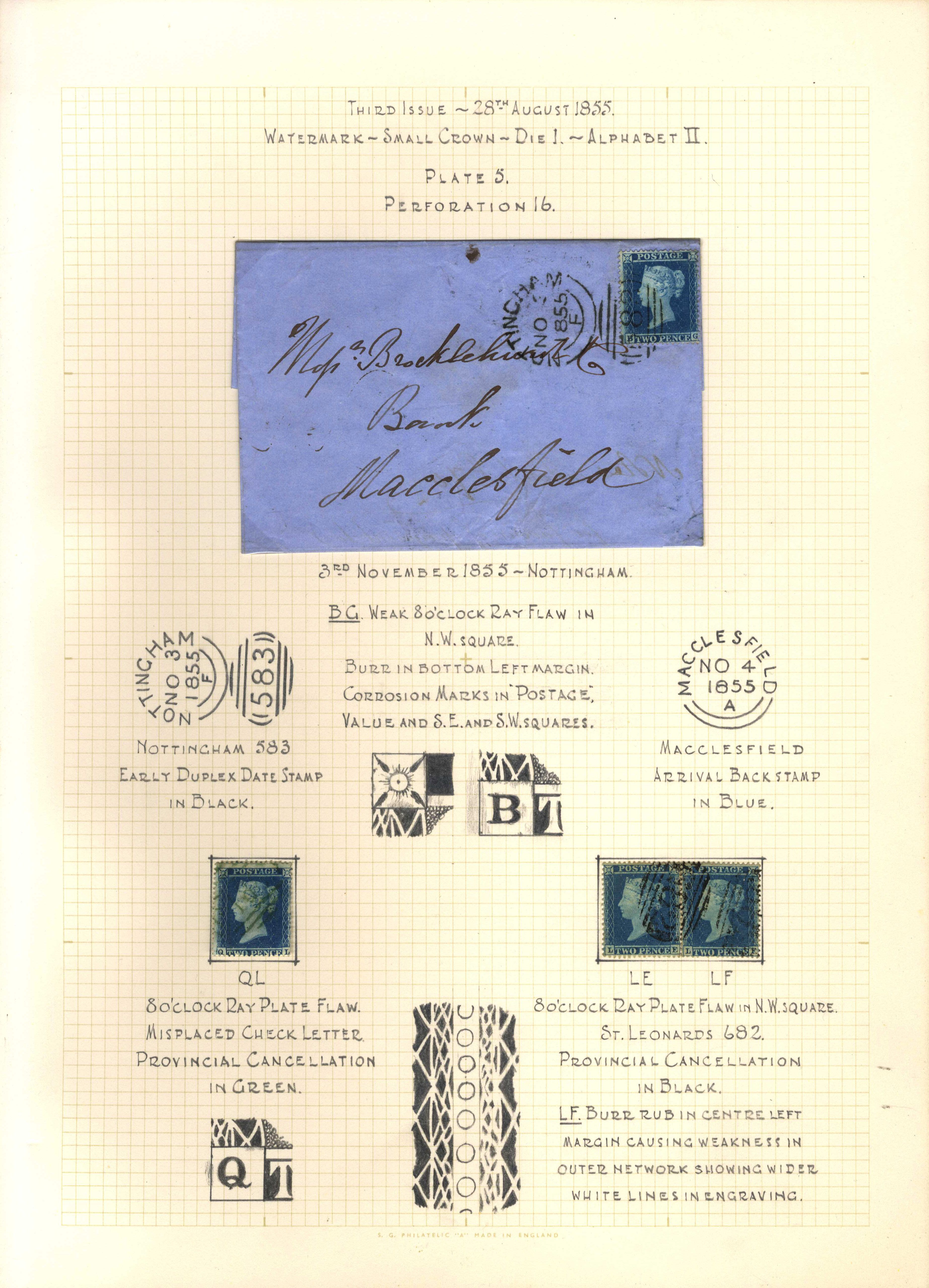 GB 1855 2d blue Plate 5 Small Crown perf 16 collection