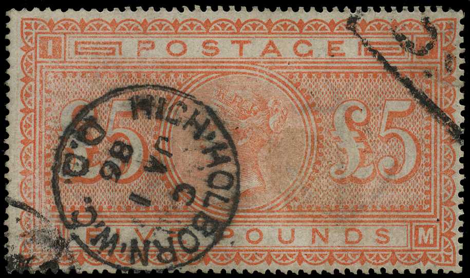 1867-83 £5 orange, white paper (Plate 1)...