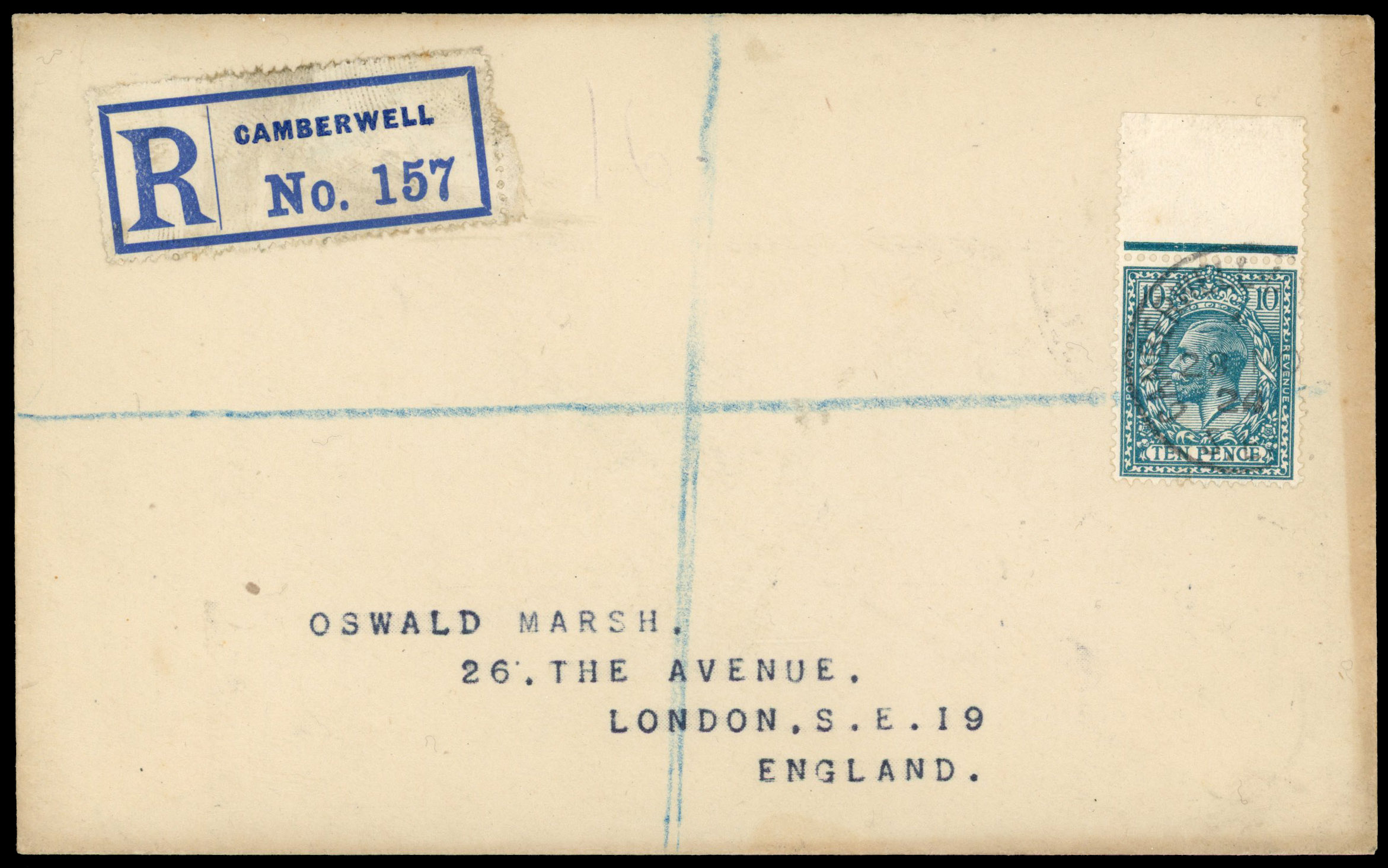 1924 10d Turquoise-blue (Wmk. Block Cypher). Very fine 'Marsh' registered FDC