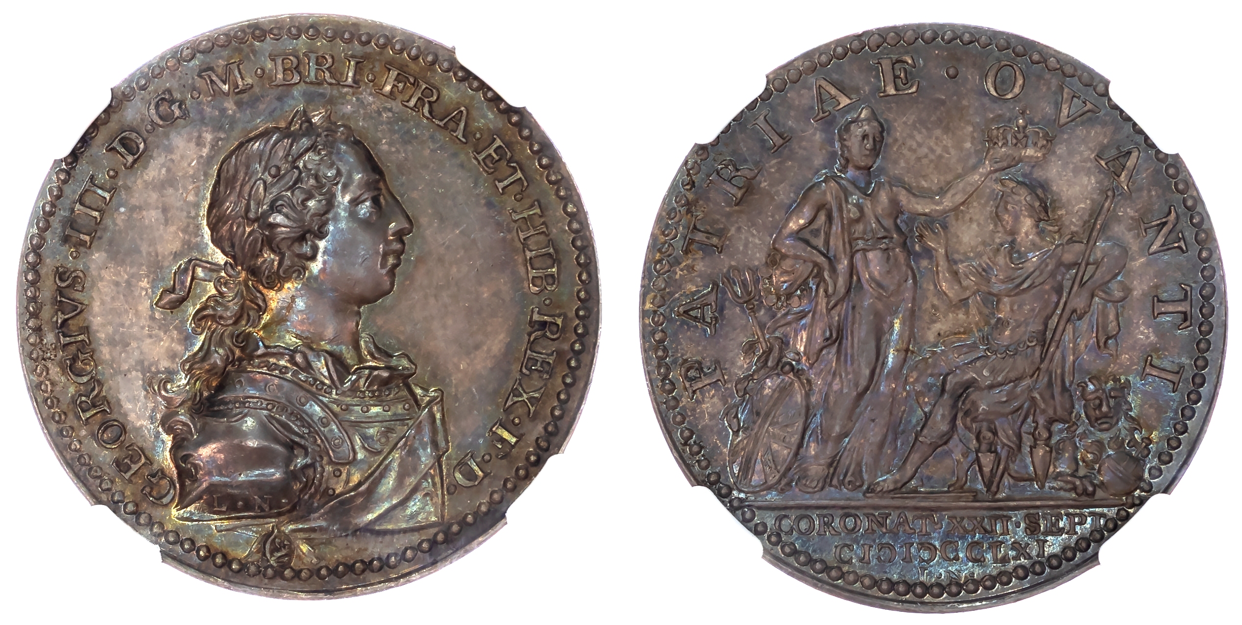 George III 1760-1820, Coronation 1761, official AR medal (34mm) dated 22 September 1761, by Lorenz Natter.