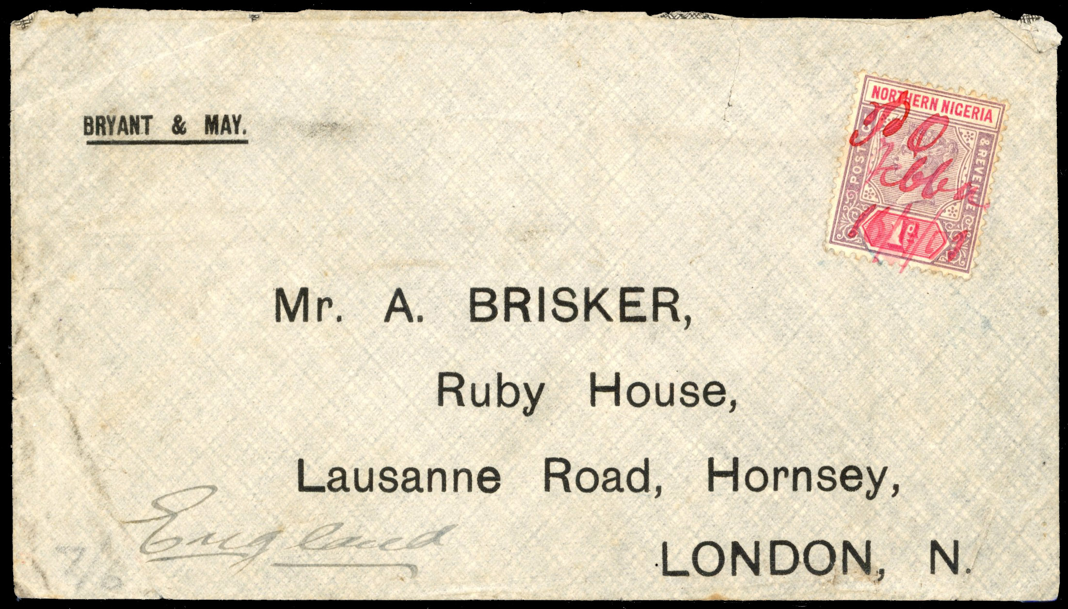 Northern Nigeria 1901 cover with Jebba manuscript cancel
