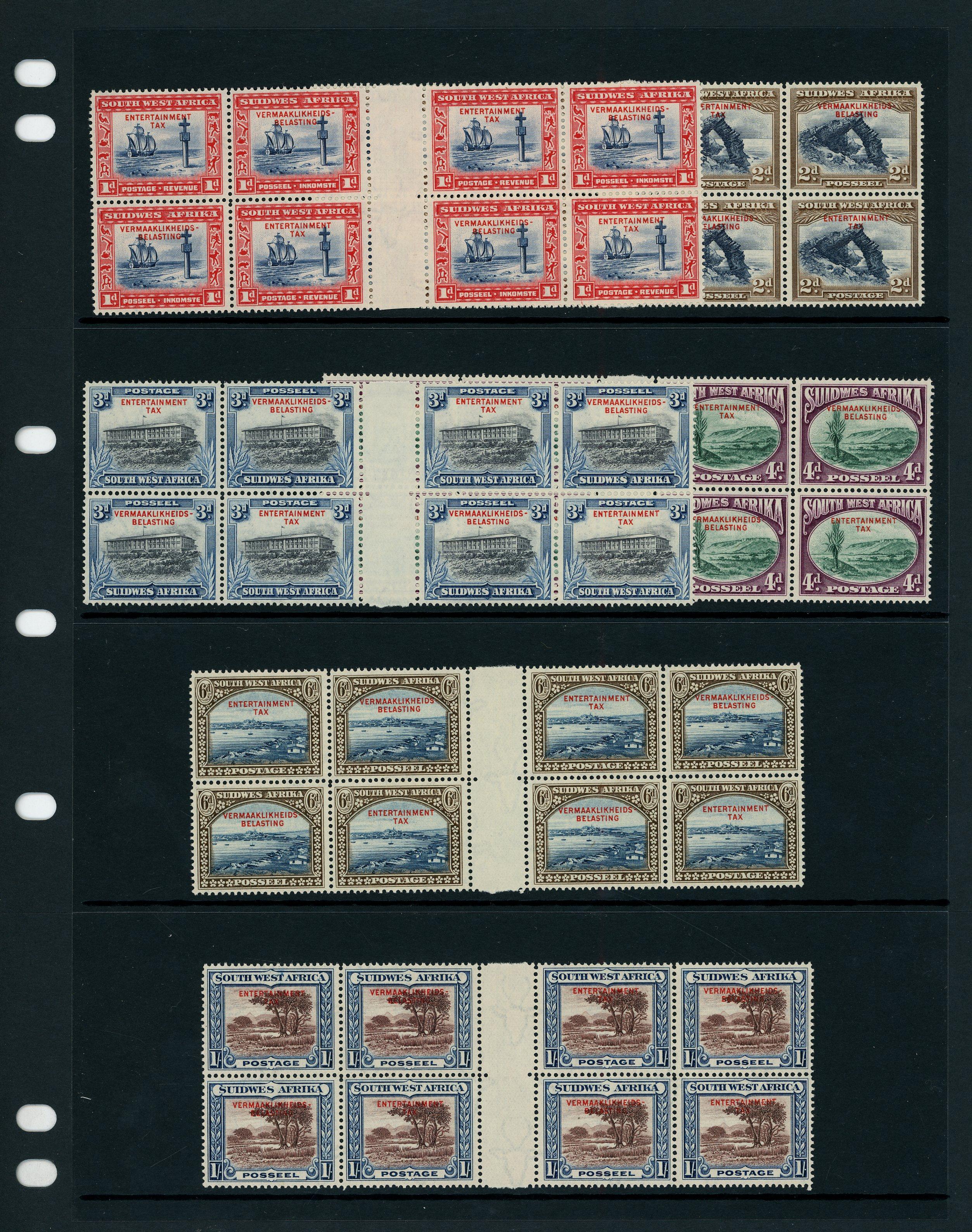 SOUTH WEST AFRICA 1937 Entertainment Tax Interpanneau Blocks