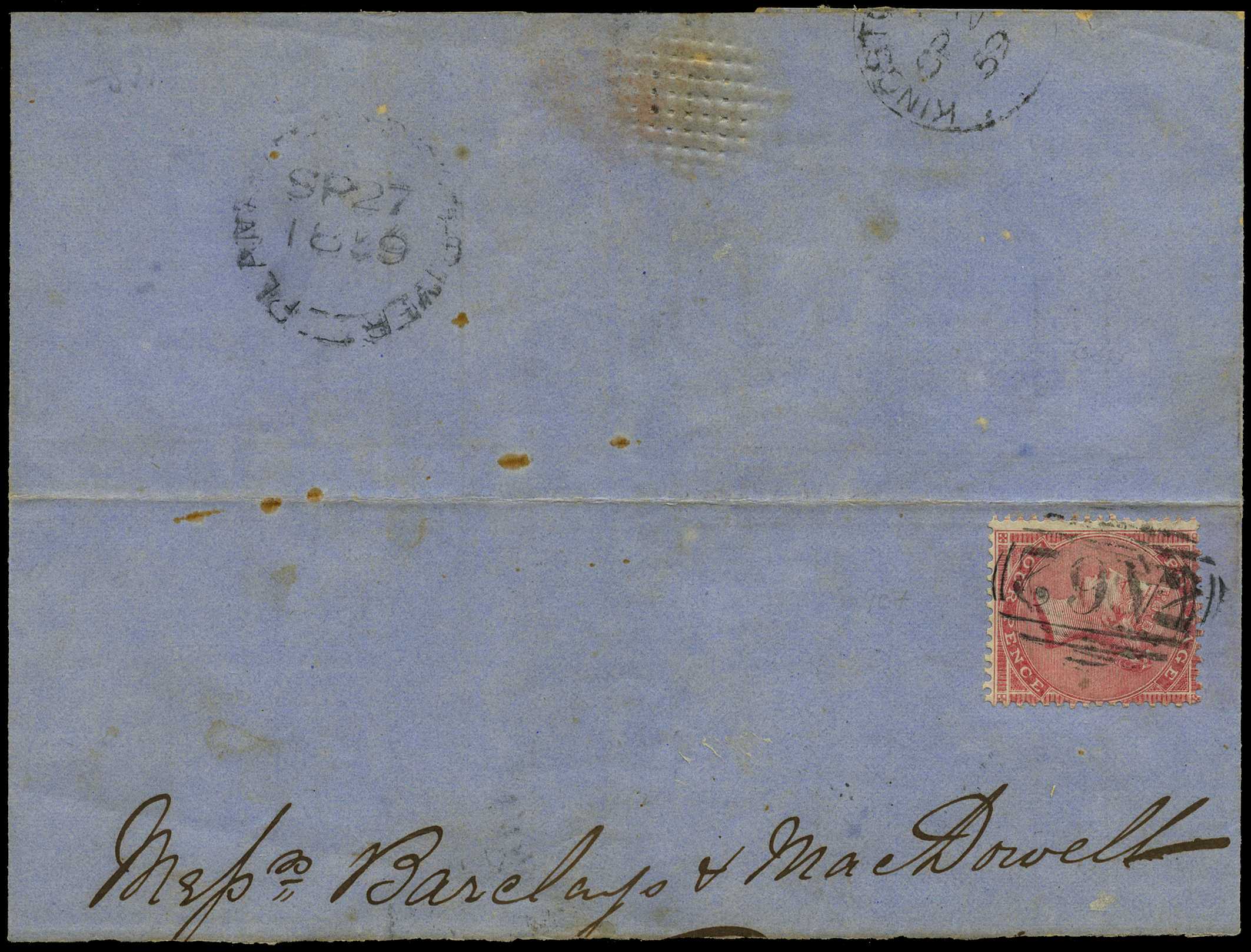 GB USED ABROAD: 1859 Plantain Garden River...