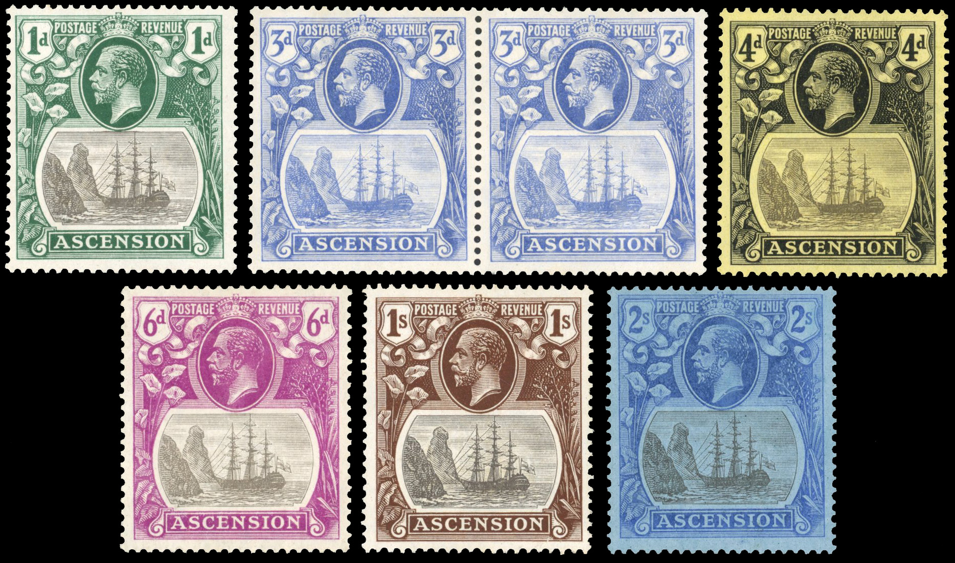 Ascension SG 11b/19b 1924-33 torn flag group mint