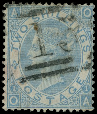 1867-80 Spray 2/- milky blue (OA) used with part ‘131’ numeral of Edinburgh