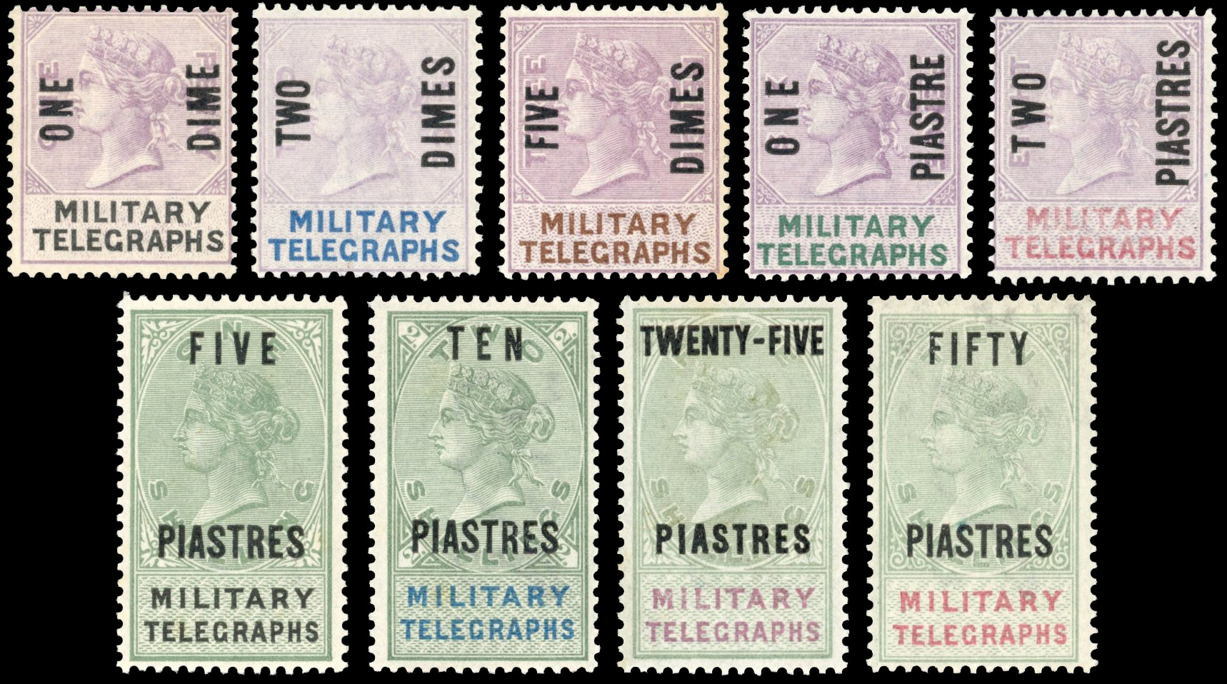 Egypt Military Telegraphs SG M17-25 1887 surcharges to 50pi mint