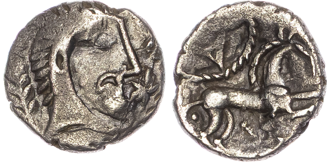 Iceni (c. 20 BC-AD 10) AR Unit, ‘Norfolk God Moustache’ type, 1.30g.