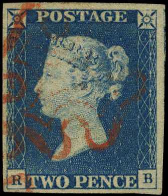 1840 2d blue Plate 1 (RB), four close to...