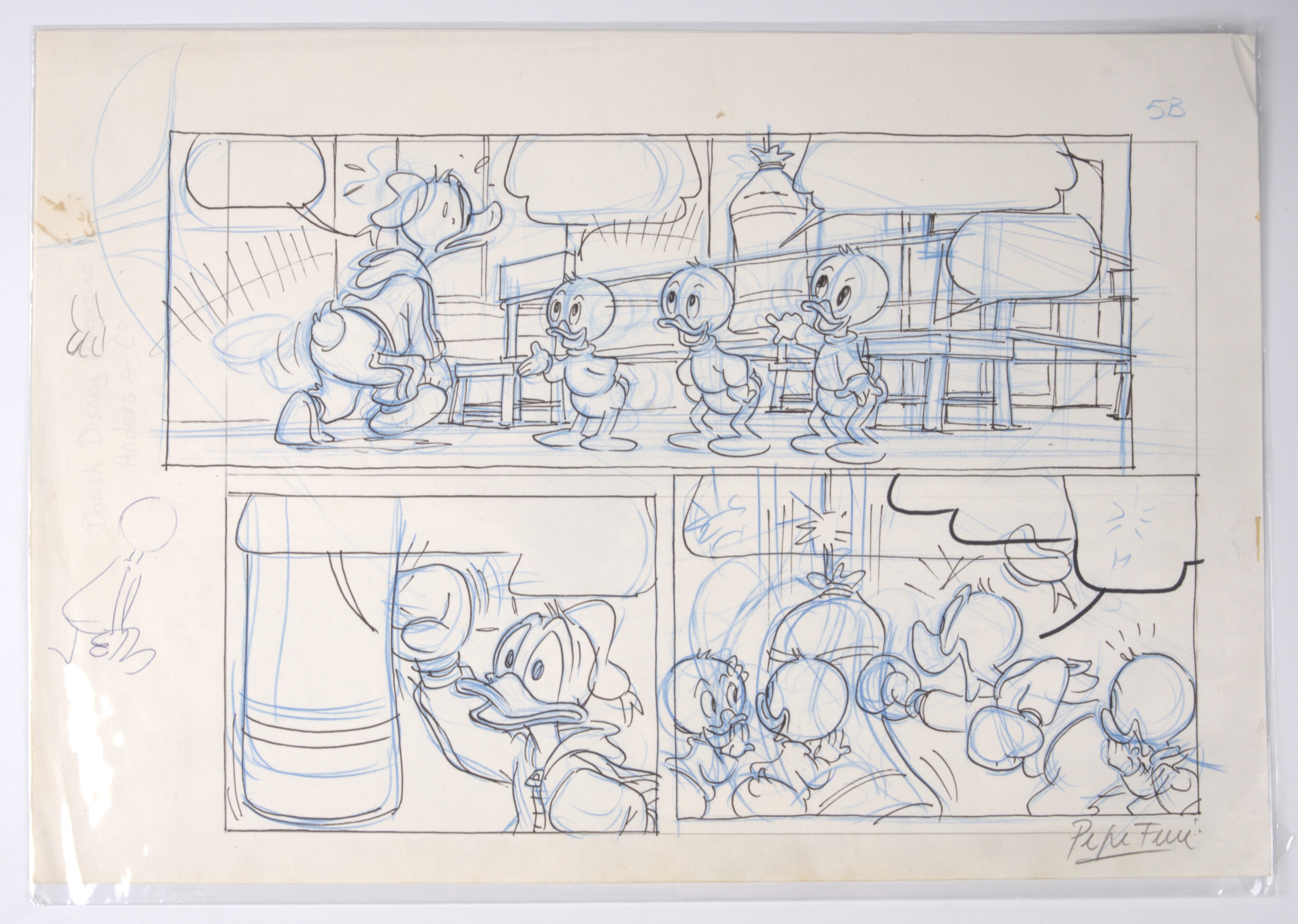 Pepe Ferré Disney's Topolino Magazine Hand Drawn Page Signed (Mondadori, 1985) Total 5