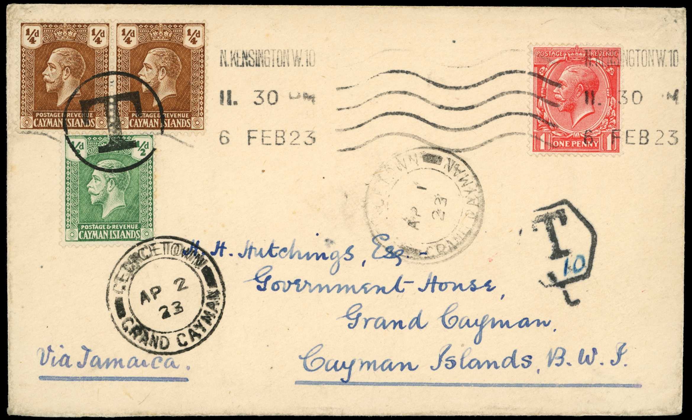 1923 Underpaid cover from London (6 FE 1923)...