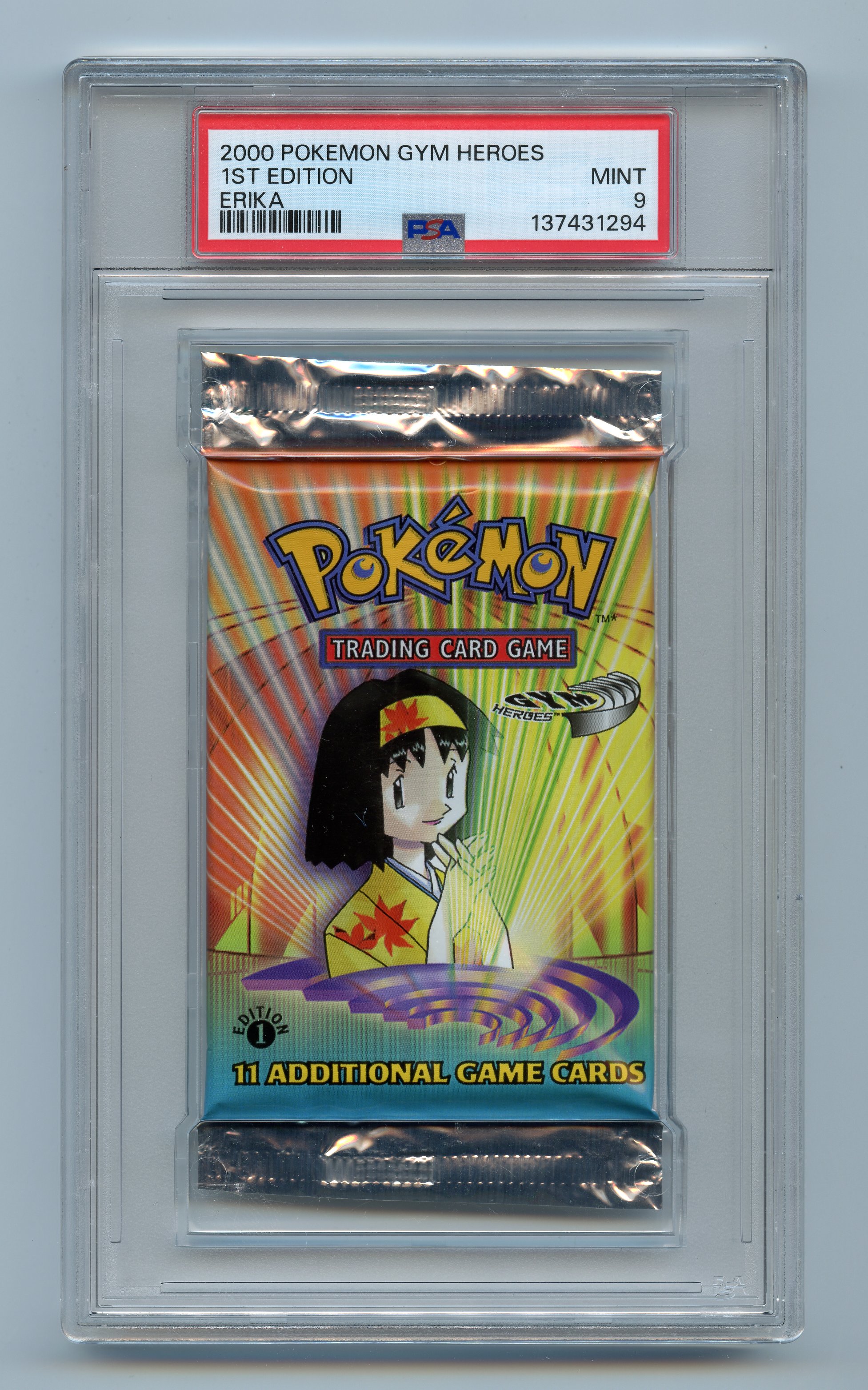 PSA 9 Gym Heroes 1st Edition Booster Pack - Erika Artwork