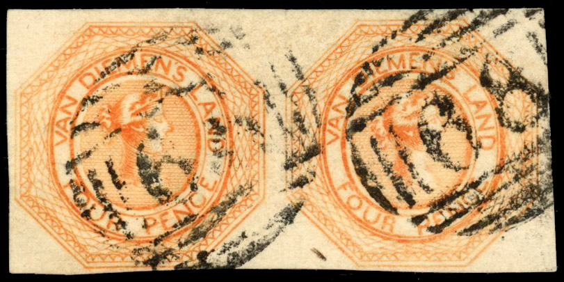 Tasmania SG 11 4d dull orange pair used