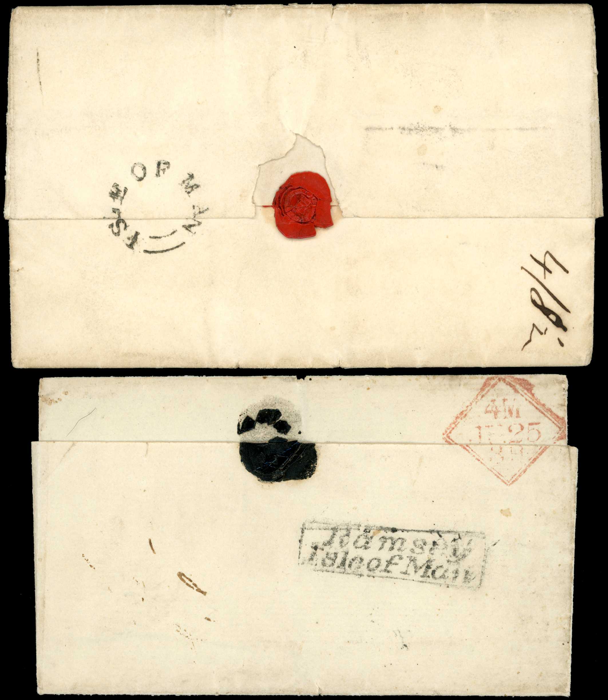 Isle of Man. Two entires, 1838 showing an Isle...