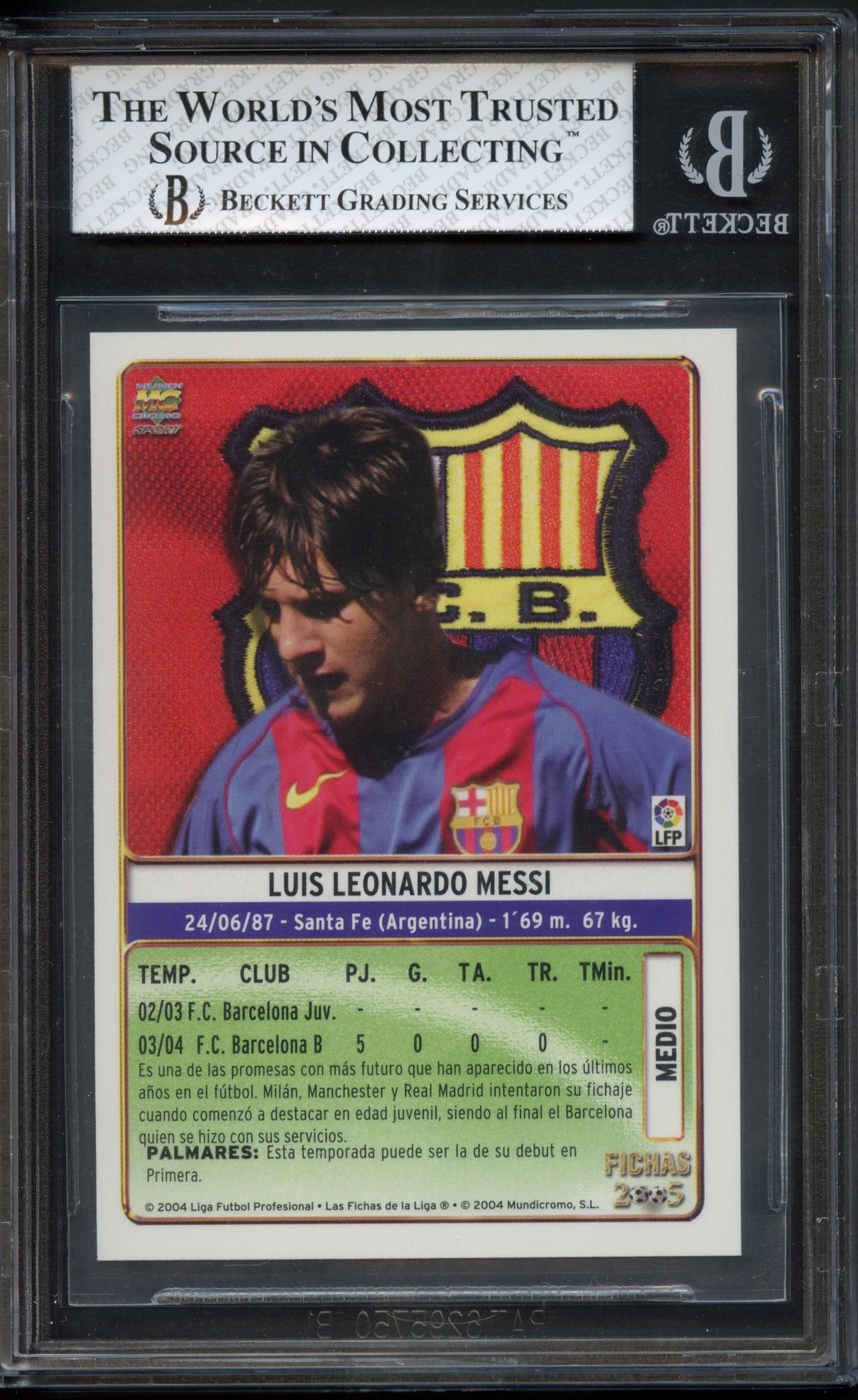 Past auction: BGS 8 2004 Lionel Messi Mundi Cromo Fichas #617 