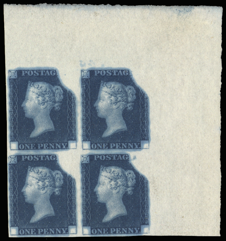 GB 1840 SG DP20(2)b 1d Rainbow Trial block in blue