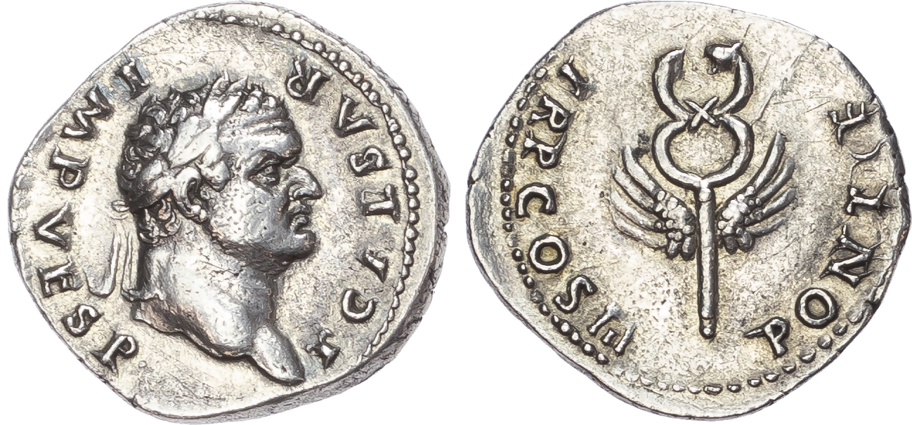 Titus (AD 79-81) AR Denarius, Rome, struck as Caesar under Vespasian, AD 74, 2.93g. 