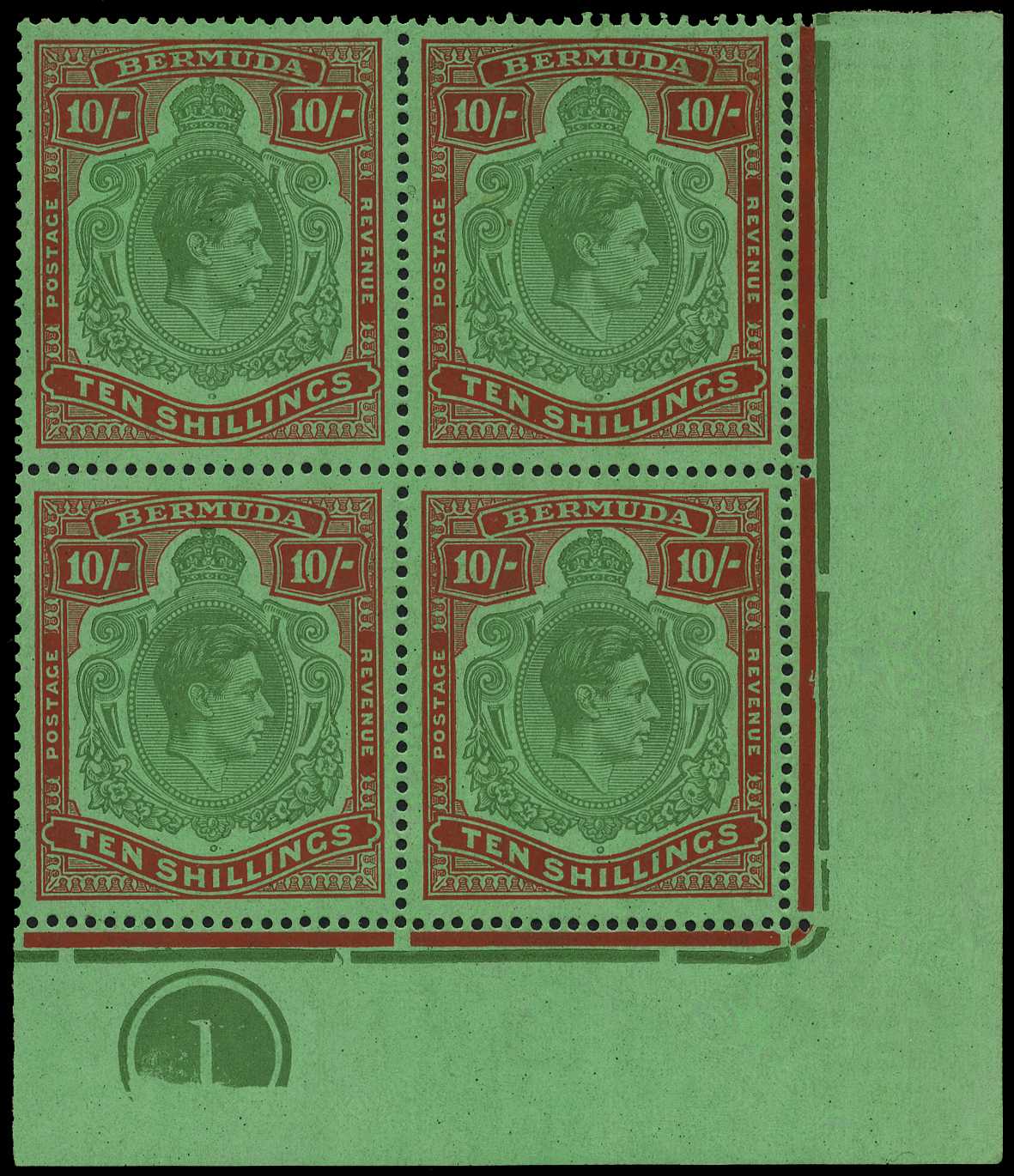 1944 (Nov.) 10/- yellowish green and...