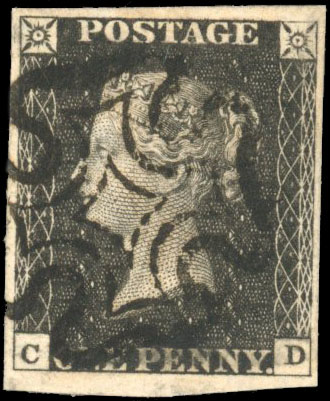 1840 1d Black Pl.11. Used four margin example (CD) 