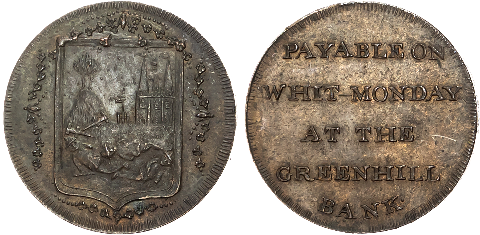 Staffs,  Litchfield , Samuel Barker (partner in a bank in Greenhill) Farthing, undated, Arms of Litchfield (dismembered  …