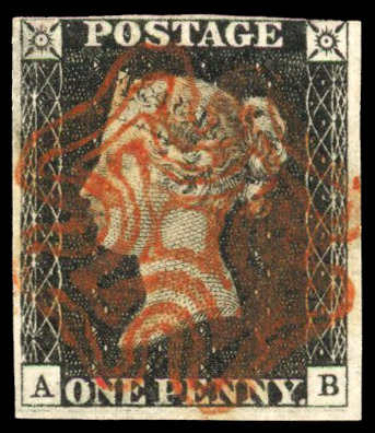 1840 1d Black Pl.2 (AB). Used red distinctive Stonehaven ‘double lined’ MC