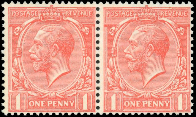 GB 1912-24 Royal Cypher 1d 'deep pink' pair mint