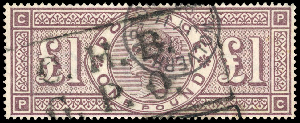 GB: 1884 £1 brown-lilac watermark Three Imperial Crowns, fine used. SG 185