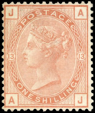 Great Britain 1873-80 1s orange-brown, Pl. 13 (AJ), mint, SG 151
