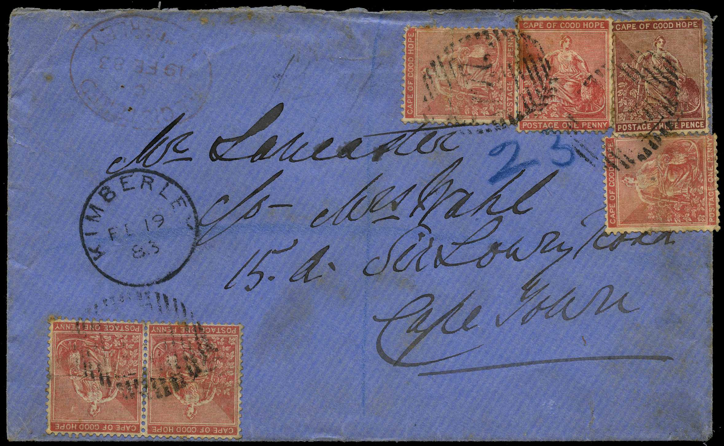 1883 (19 Feb) blue envelope registered...