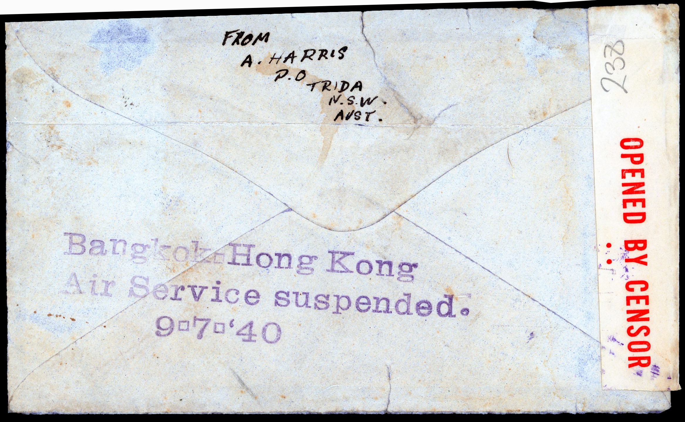 Thailand/Hong Kong 1940 'Service Suspended' cover