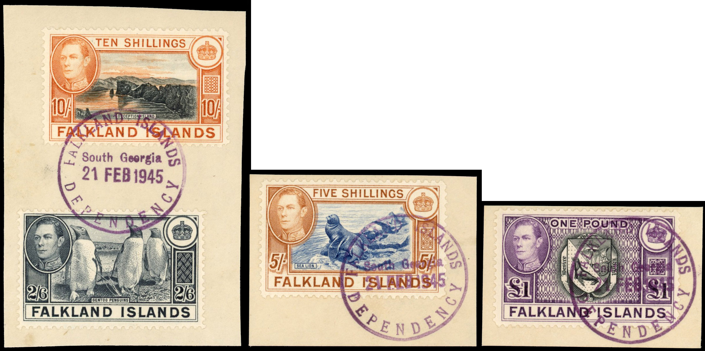 Falkland Islands Dependencies SG Z85/8 1938 high values used at South Georgia