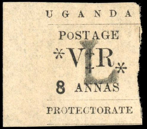 Uganda SG 74a 1896 8a overprinted 'L', R3/1 small 'O' unused